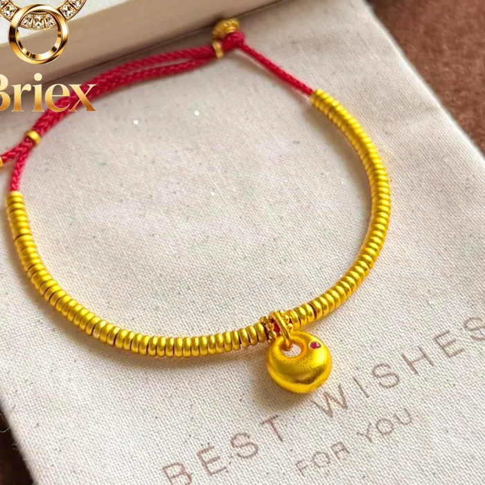 Authentic Briex Jewelry Diamond-studded Lucky Fat Red String Bracelet Women's 24K Gold AU999 - Lucky fat for wealth & fortune, perfect pre