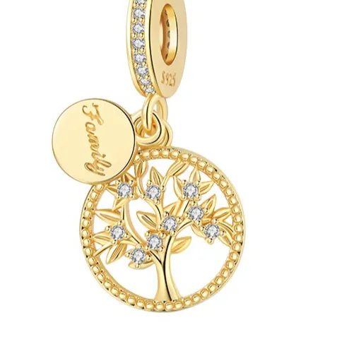 Authentic 925 Sterling Silver Charm Family Gold Tree of Life Talisman Pendant for Women Fit Original Bracelet Necklace DIY Accessories
