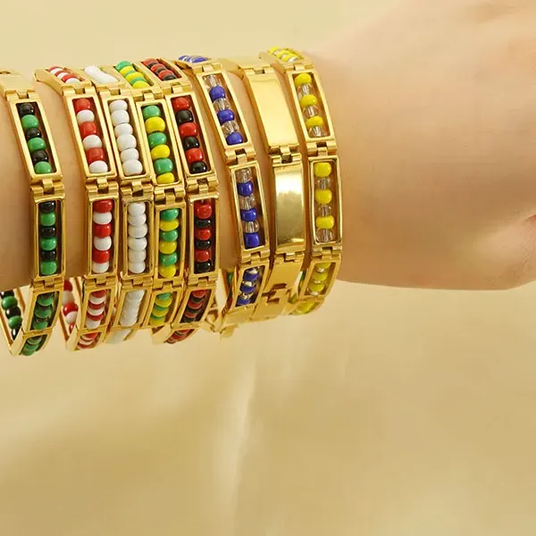Authentic Beaded 18k Gold Plated Bracelet for Women Men Party Wedding Jewelry Colorful Beads Power Santeria Brace