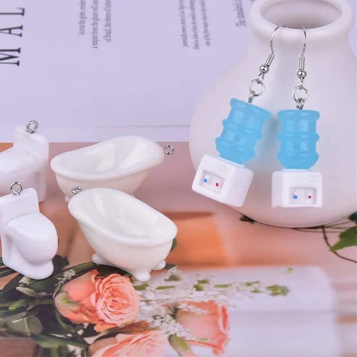 Authentic 10pcs So Funny 3D Toilet Water Dispenser Bathtub resin Charms for DIY Jewelry Making