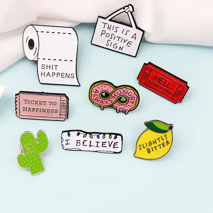 Authentic Ticket Plate Lemon Cactus Donut Toilet Paper Enamel Pins Creative Animal Brooches Kids Backpack Decoration Jewelry Women Coat La