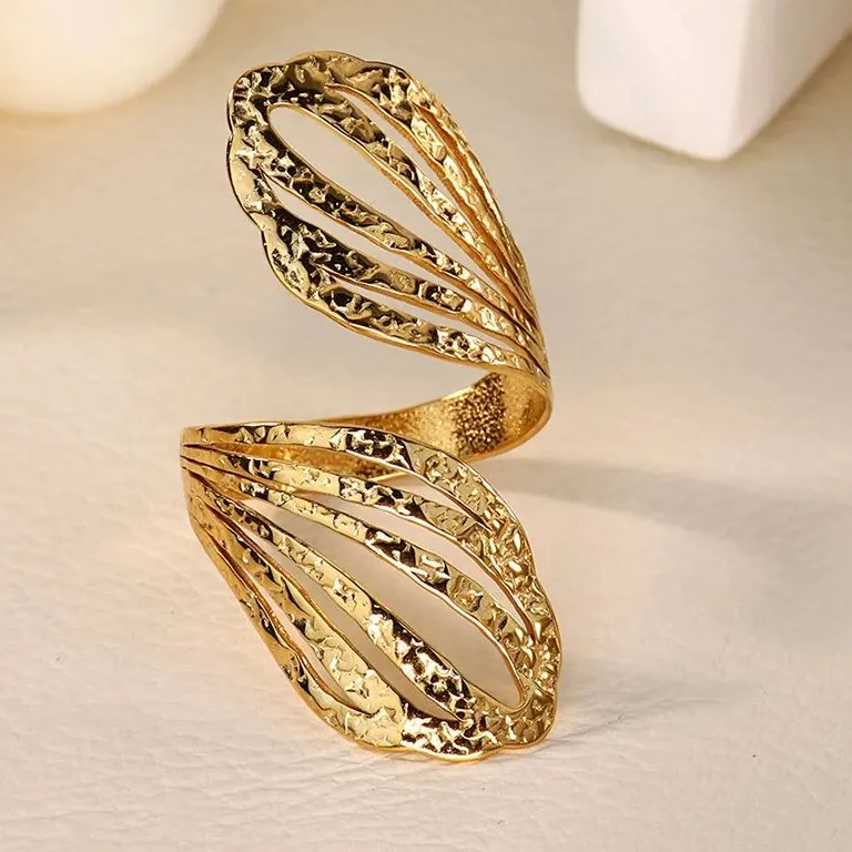 Authentic Vintage Wing Feather Rings for Women Gold Color Stainless Steel Geometric Adjustable Finger Ring Fashion Trendy Jewelry Gift