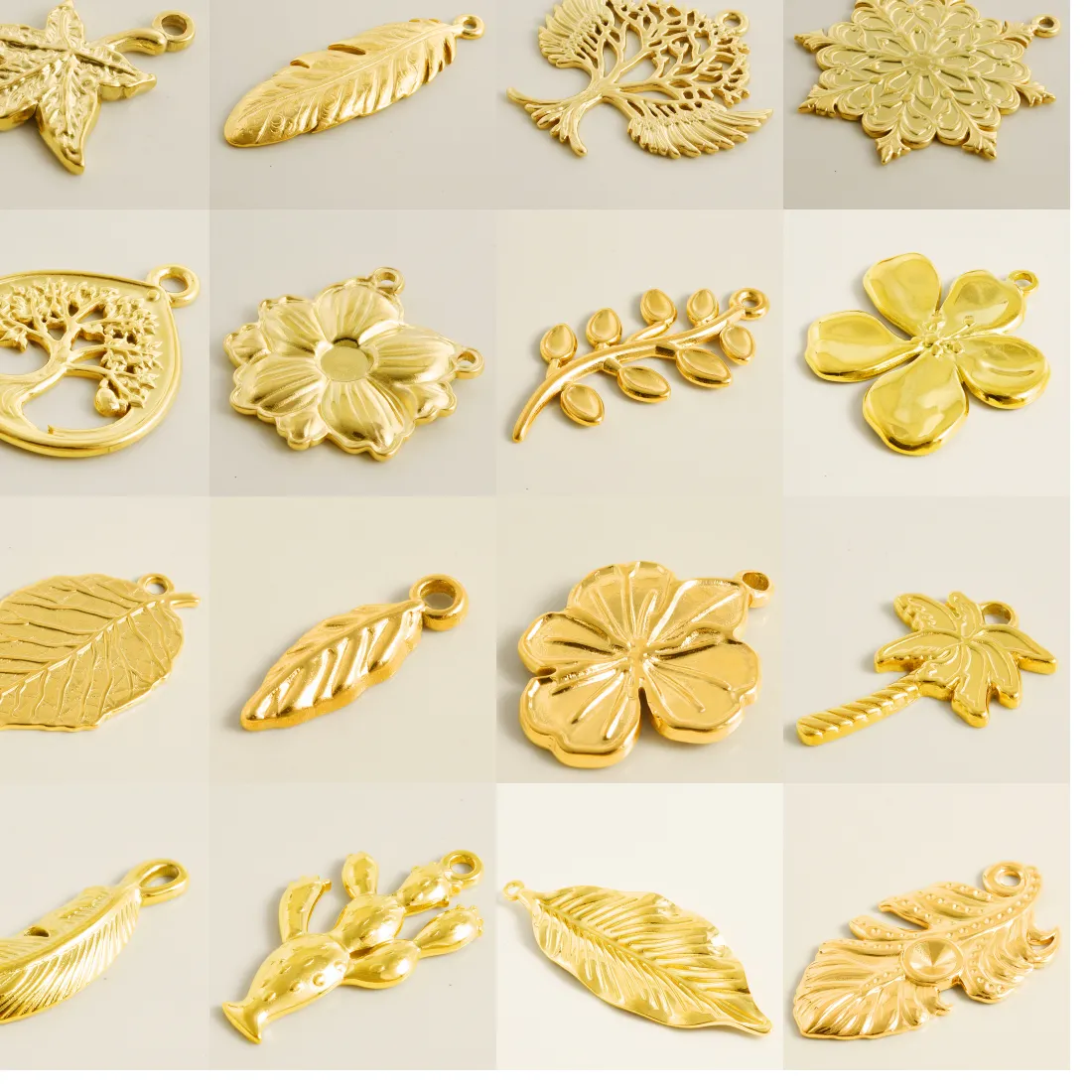 Authentic Exquisite Plant Pendant 6pcs Ginkgo Leaf Cactus Assorted For Women Charms Gold Color DIY Accessories Jewelry