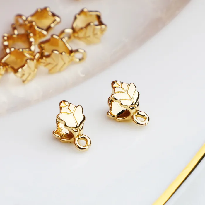 Authentic 14K Gold Plated Brass Leaf Shape Pinch Bail Clasp For DIY Pendant Clip Connector Necklace Jewelry Making Accessories Findings