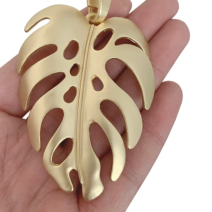 Authentic 1 x Matt Gold Color Large Monstera Leaf Charms Tropical Palm Leaves Pendants For Necklace Jewelry Making Accessories 80x53mm