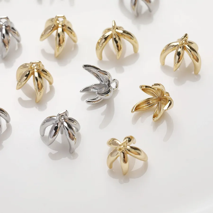 Authentic 6PCS 14K Gold Plated Brass Leaf Bead Cap Pendant For Necklace Jewelry DIY Making Supplies Material Accessories