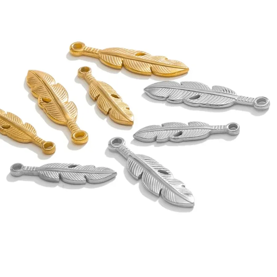 Authentic 5Pcs Stainless Steel Gold Feather Leaves Charms Small Pendants for DIY Earring Bracelet Necklace Accessories Jewelry Making