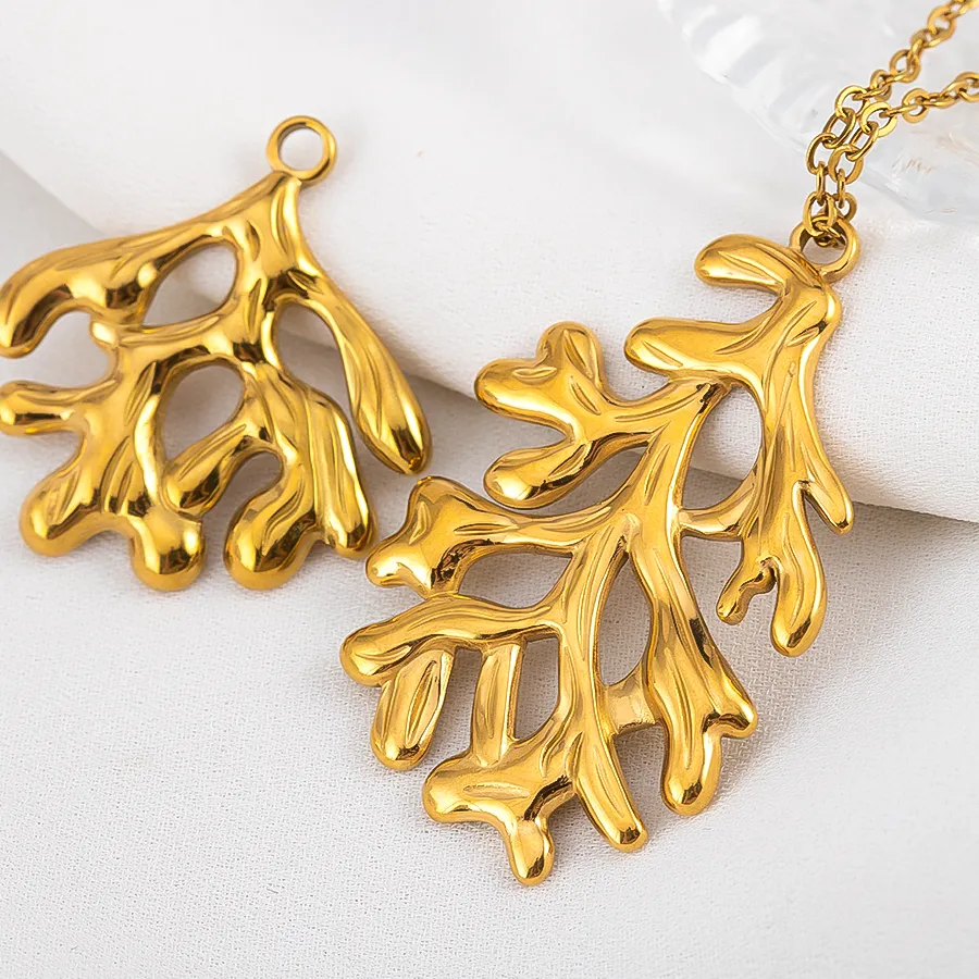 Authentic 5pcs No Fade Tree Branches Leaf Charm Stainless Steel Gold Color Pendants For Jewelry Making Earring Keychain Supplies DIY Craft