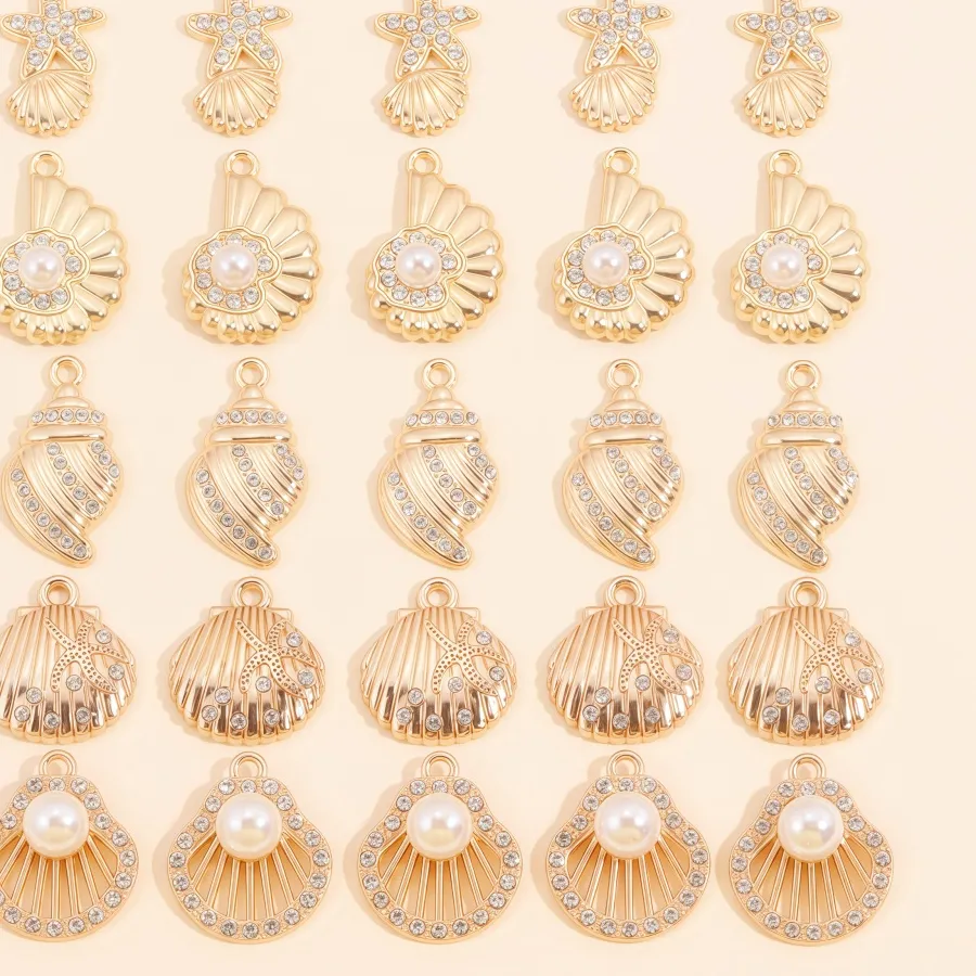 Authentic Guardian's Conch Shell: 10Pcs Zircon Charms Enriched with Golden Energetics