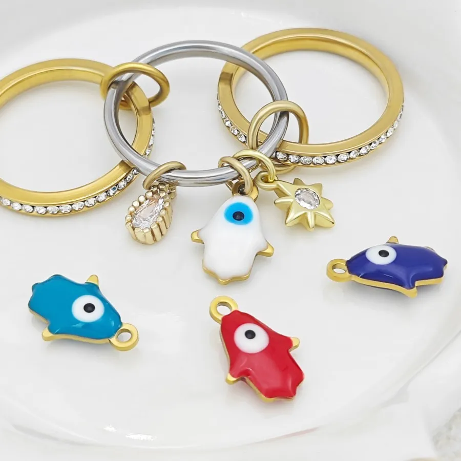 Authentic Fatima Hand with Evil Eye Pendant Spinelli Kilcollin Rings For Women Colorful Hamsa Charms Ring Stack Set Gold Color Jewelry INS