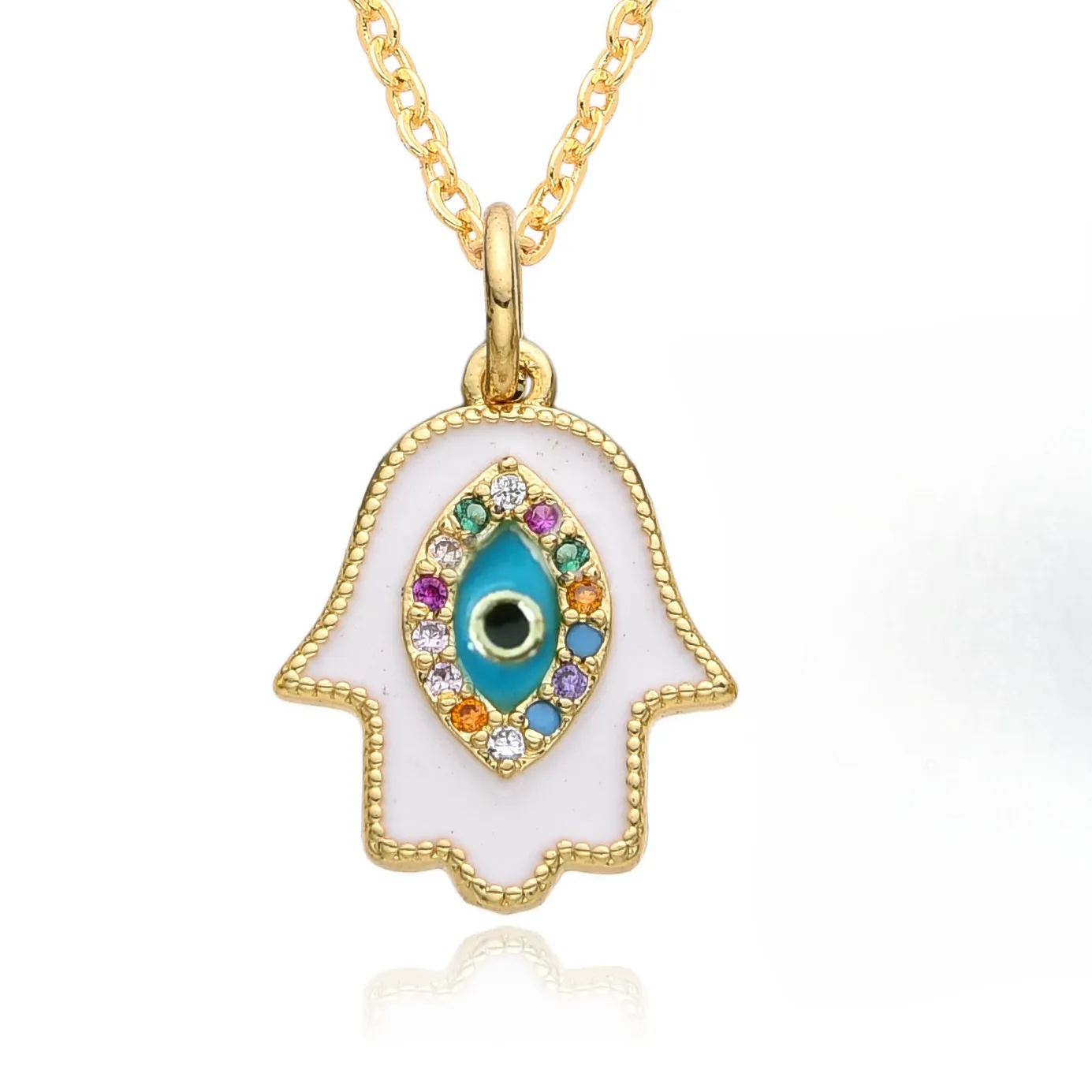 Authentic New Gold Color Fatima Hand Charms Oil Drip Green Turkish Evil Eye Necklace for Women Zircon Emo Choker Chain Pendant DIY Jewelry