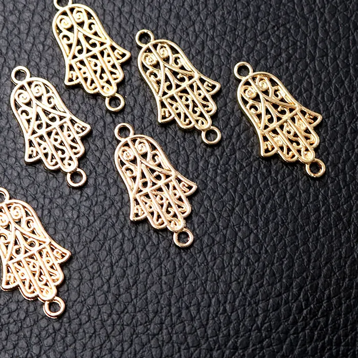 Authentic Octet of Radiant Hamsa Hand Gold-Plated Connectors