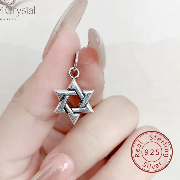 Authentic 925 Sterling Silver Gold-plated David of Star Pendant Casual Pendant Earrings Pendant Silver Jewelry Outfit jewelry