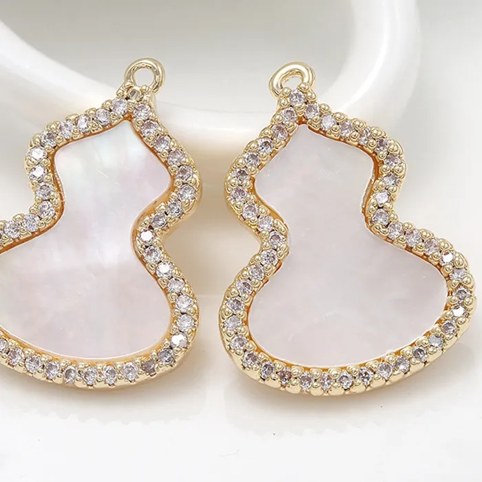 Authentic 14K Gold Plated Inlaid Zircon Shell Pendant,Gourd Shape Pendants Charms For jewelry making DIY Necklaces Earrings Supplies