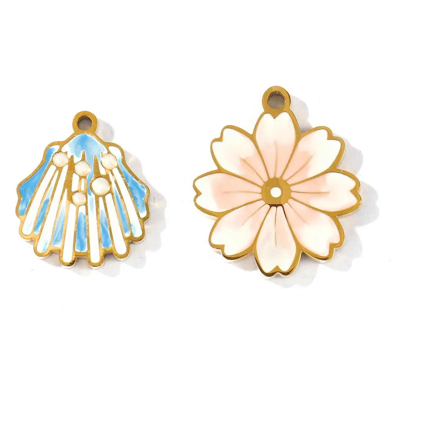 Authentic Radiant Blossoms Of The Azure Tides 18K Gold- Plated Enamel Flower & Shell Talismans