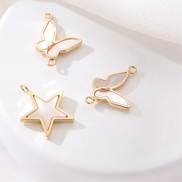 Authentic Celestial Wings and Ocean Stars: 14K Gold-Plated Shell and Butterfly Talismans