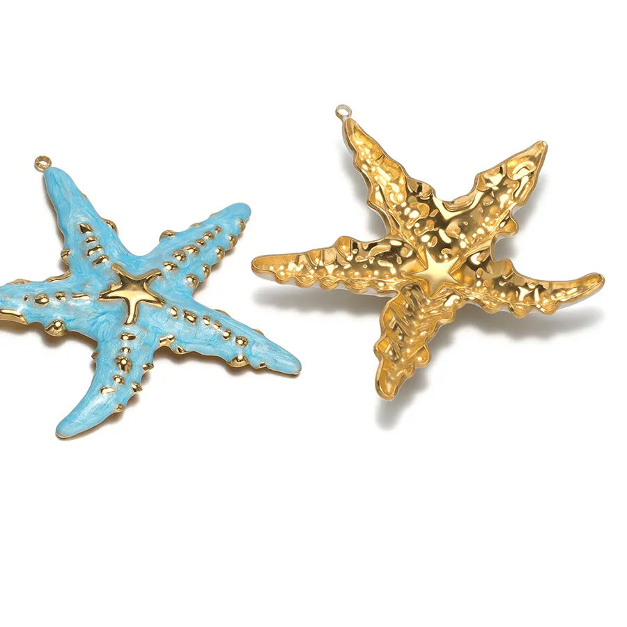 Authentic Talisman of the Sunlit Tides: Gold-Plated Enamel Starfish and Shell Pendants