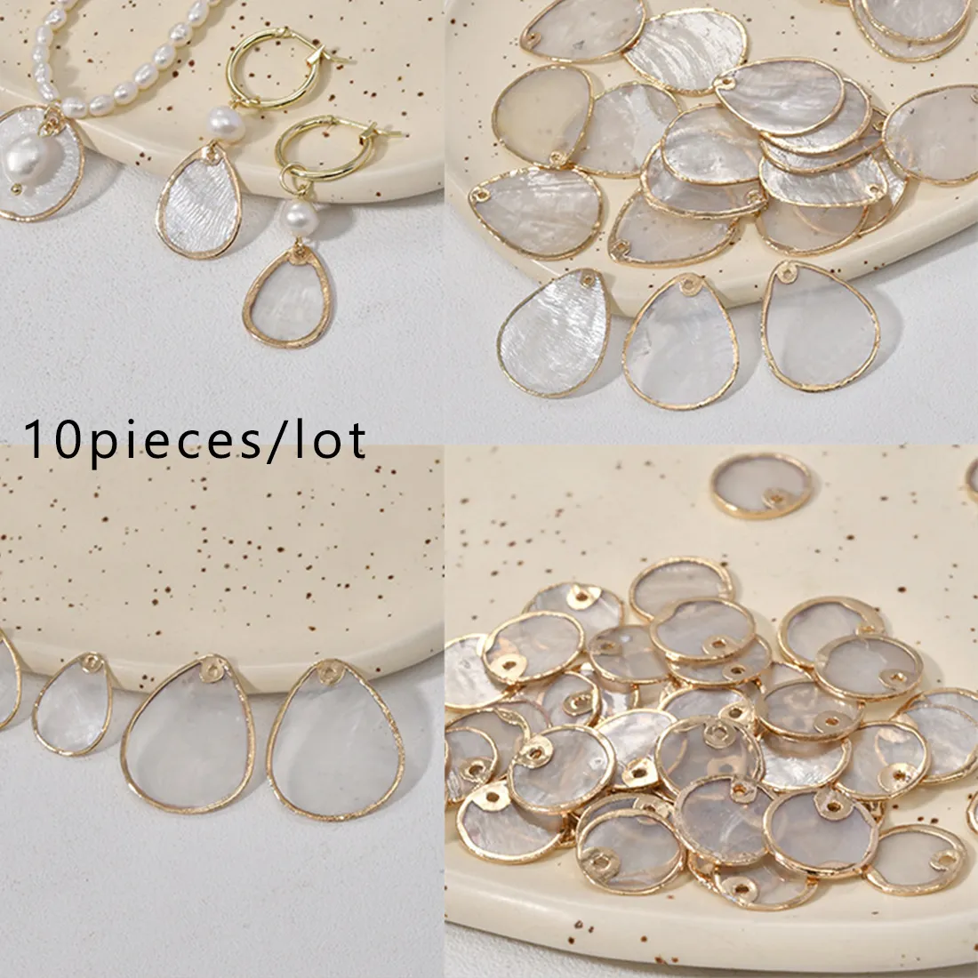 Authentic 10pieces/lot Natural Shell Mother of Pearl Round Gold Plated Pendant Beads Charming Earring Necklace DIY Jewelry Making Supplies