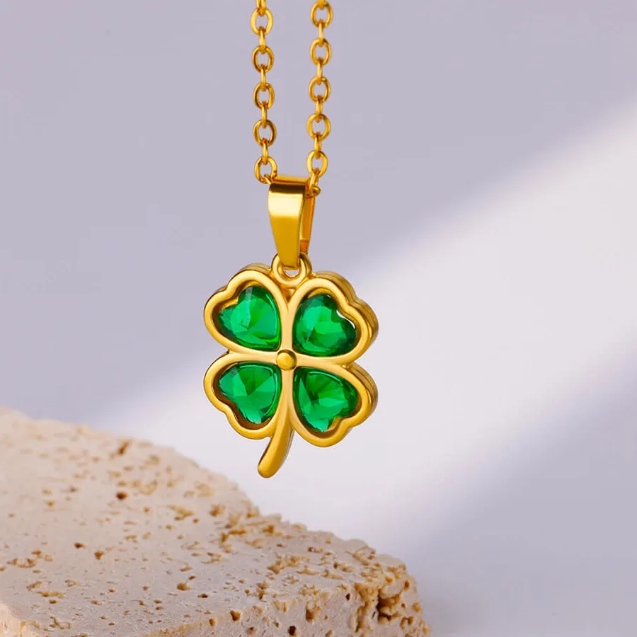 Authentic Four Leaf Clover Pendant Necklace for Women Gold Color Link Chain Necklace Charm Lucky Female Choker Jewelry BFF