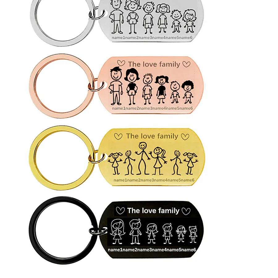 Authentic Family Love Cute Keychain Engraved The Smith Family for Parents Children Present Keyring Bag Charm Families Member Keyrings