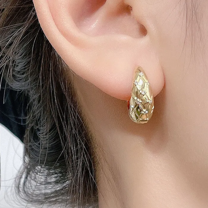 Authentic CxsJeremy Charm Hoop Earrings Solid 18K Yellow Gold Women Lab Diamond Earring Au750 Rhombus Line Earrings Jewelry Making