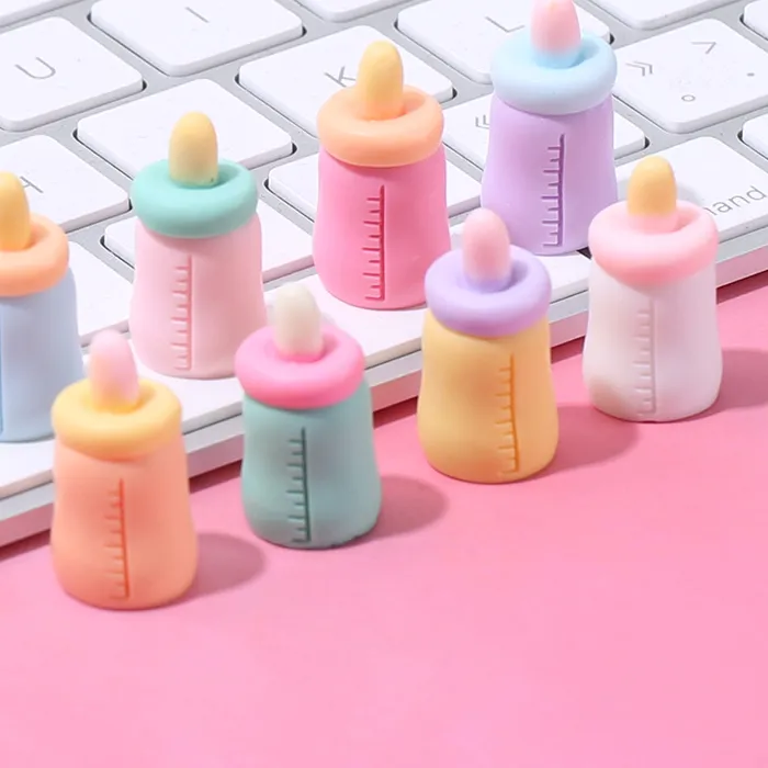Authentic Resin Cabochons 20pcs Colorful 3D Feeding Bottle Charms for Jewelry Making Kawaii Christmas Decoration Crafts DIY Accessories