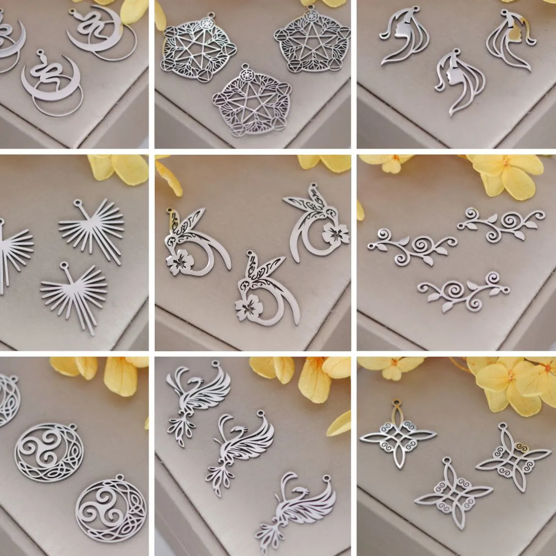 Authentic 3Pcs Diy Filigree Lady Face Witch Knot Hummingbird Flower Earring Jewelry Making Pendant