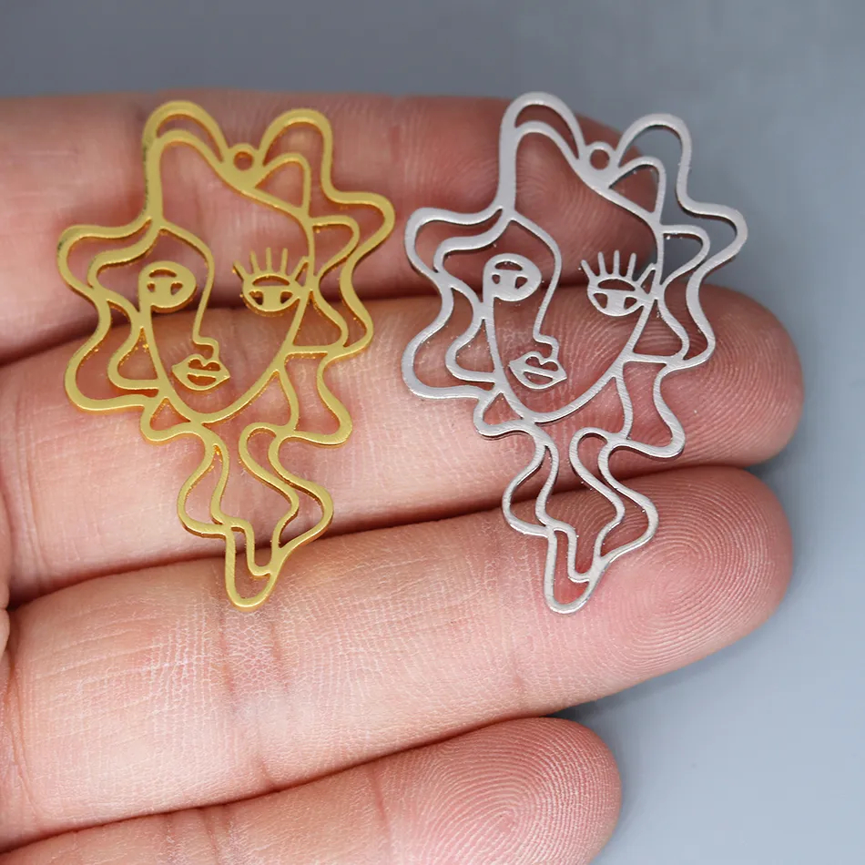 Authentic 3pcs/lot Abstract Picasso Face Charm Pendant For Necklace Bracelets Jewelry Crafts Making Handmade Stainless Steel Charm