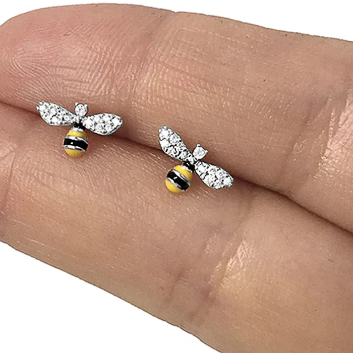Authentic Huitan Funny Honey Bee Earrings Ear Stud for Women Dainty Yellow Bee Earrings Exquisite Accessories Jewelry