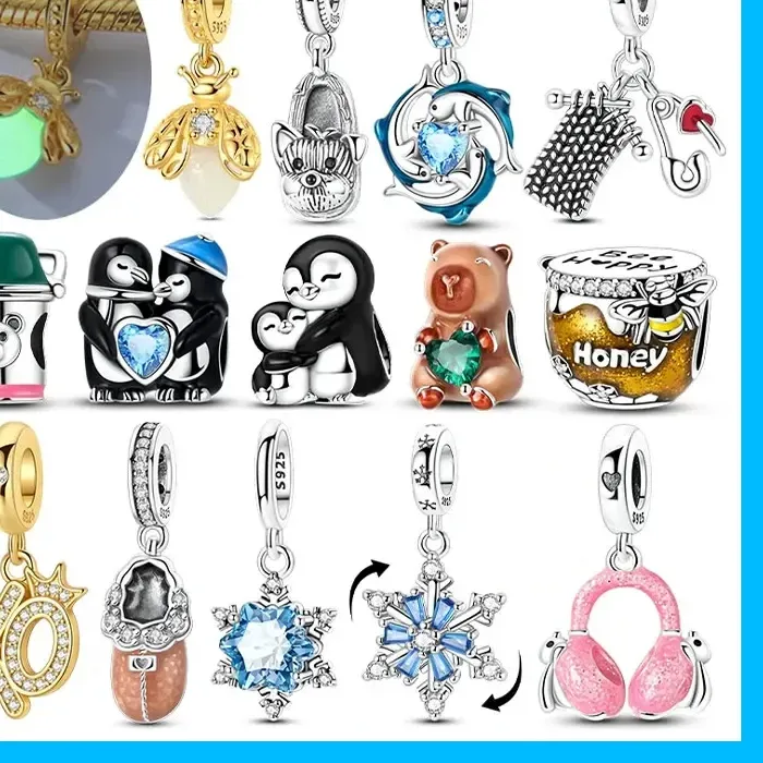 Authentic Penguin Bear Dog Dolphin Honey Jar Original Charms Silver Plated Bead Fit Bracelets Bag Keychain Charms Diy Accessory