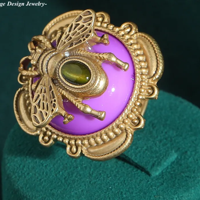Authentic Celestial Bee Fertility Talisman – Azure Resin Ring with Golden Aura