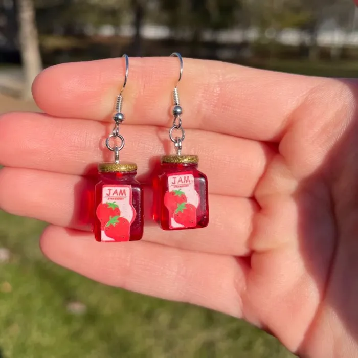 Authentic Novelty Strawberry Jam Jar Earrings Simulated Transparent Strawberry Honey Jam Resin Accessories Handmade Unique Jewelry Gifts