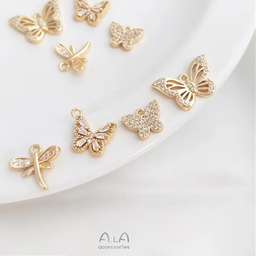 Authentic Celestial Metamorphosis Charm – 14K Gold‑Plated Butterfly‑Dragonfly Amulet with Sparkling Zircon