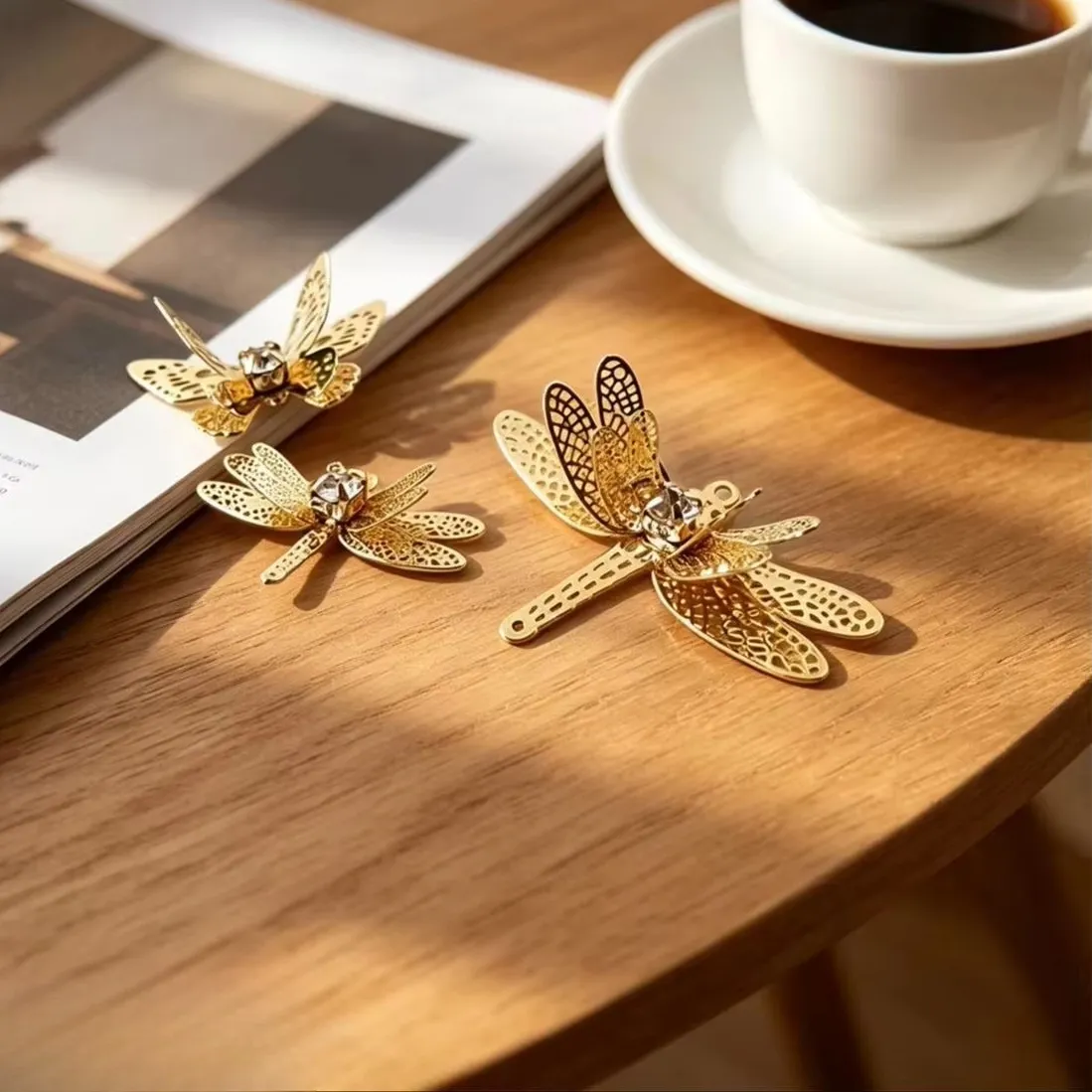 Authentic 14K Gold Plated Inlaid CZ 3D Butterfly Dragonfly Charms DIY Drop Earring Hairpin Handmade Jewelry Accessories