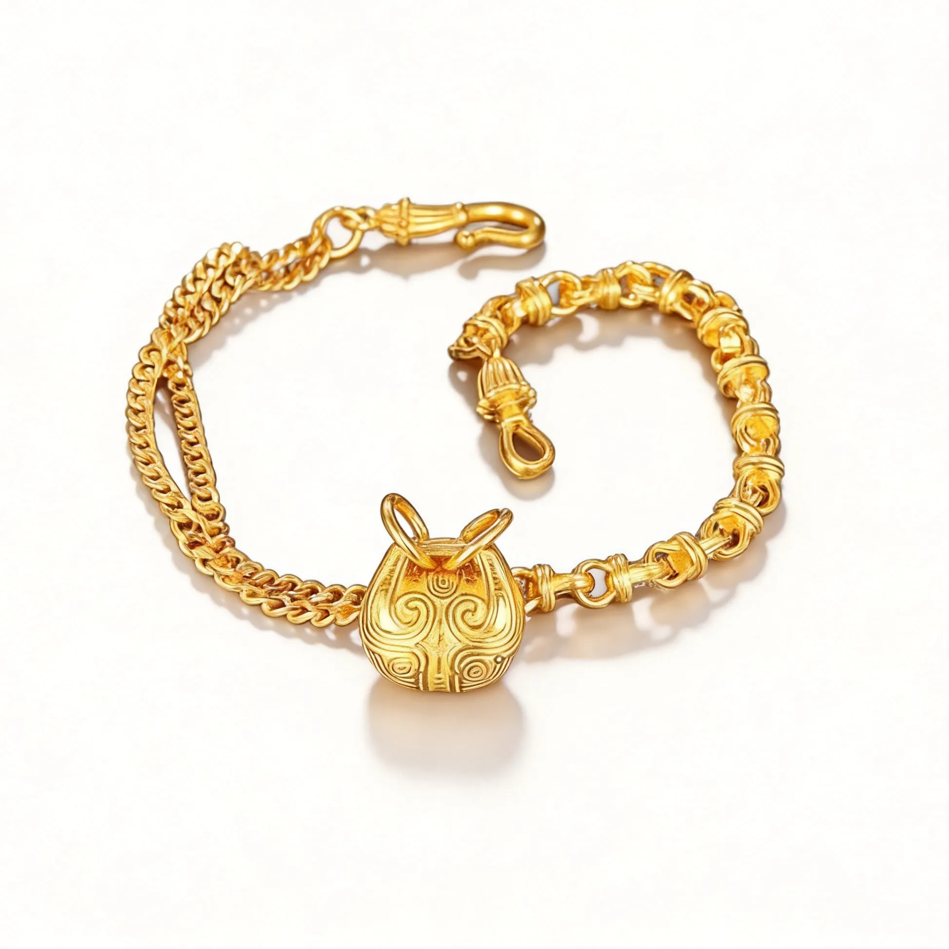 Authentic Chinese Style Ancient Gold Plated Lucky Wealth Swallowing Beast Bracelet For Women Engraved Feng Shui Blessing Good Luck Jewelry