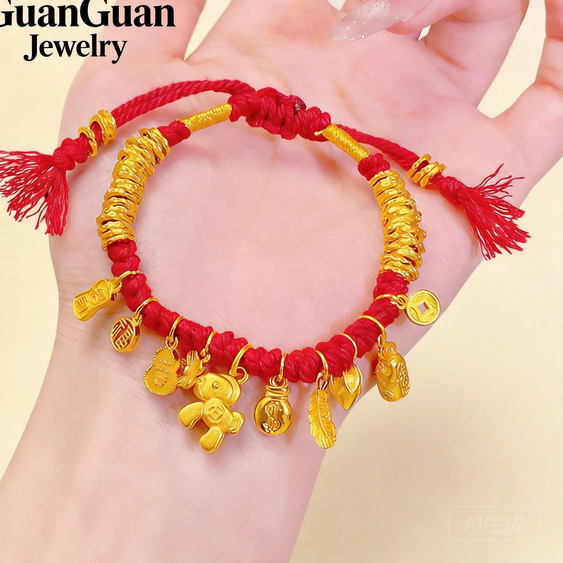 Authentic 24k Gold Plated Chinese Feng Shui Lucky Red String Bracelet Wealth Attracting Charms Adjustable Blessing Bracelet For Women Zodi