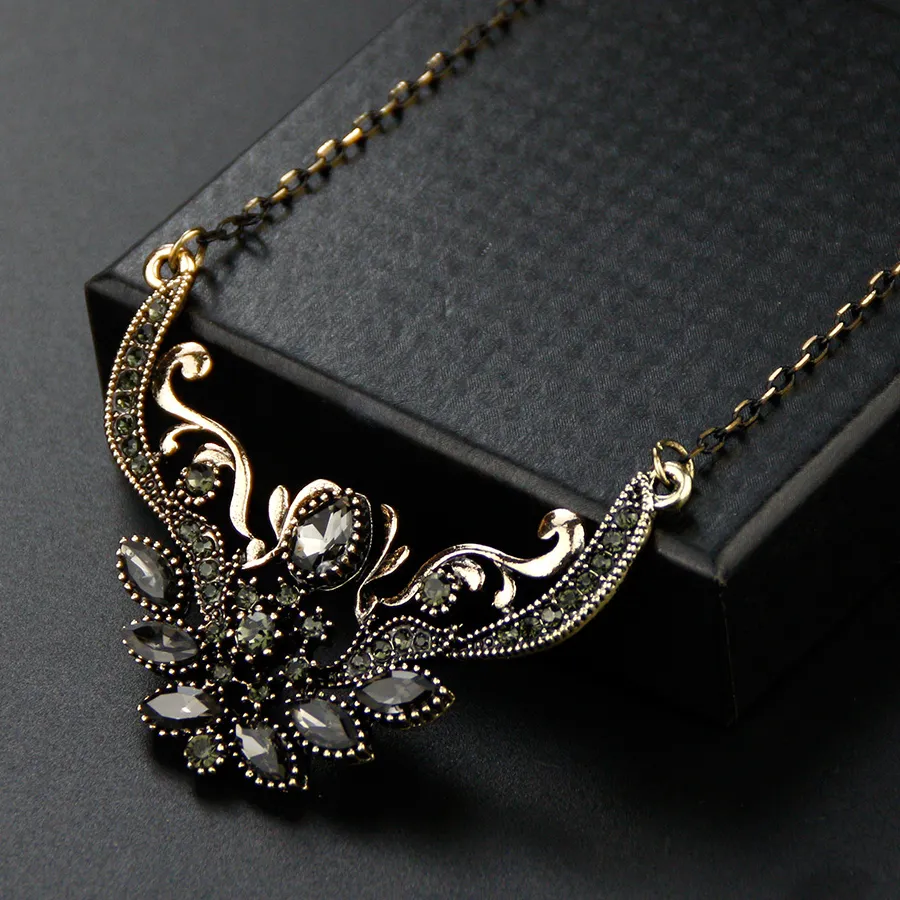 Authentic Sunspicems Gray Crystal Bohemia Turkish Women Pendant Necklace Retor Gold Color Indian Flower Charm Choker Wedding Jewelry 2021