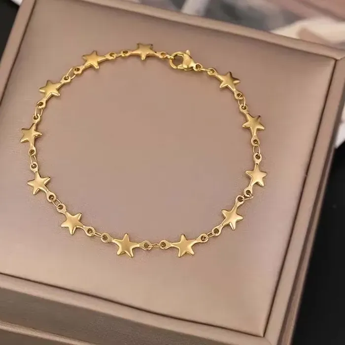 Authentic Stainless Steel Metal Star Chain Bracelets For Man Women Fashion Gold Silver Color Pentagram Pendant Bracelet Jewelry Gifts