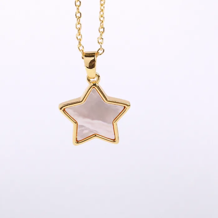 Authentic Trendy Gold Color Pentagram Charms For Necklace,Brass Natural Shell Star Pendants Jewelry Making DIY Handmade Crafts Wholesale