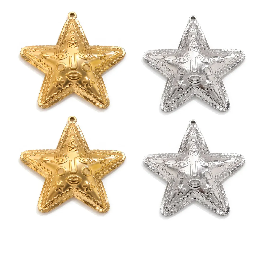 Authentic 5Pcs PVD Gold Stainless Steel Star Pendant Necklace Women Boho Silver Color Pentagram Starfish Charms Pendants DIY Jewelry Gift
