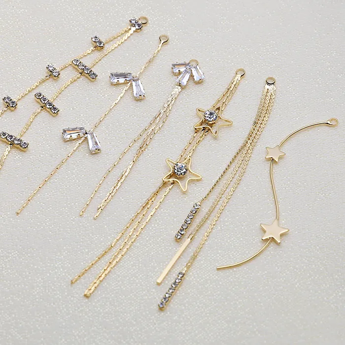 Authentic 4pcs Copper Gold-plate Micro-set Zircon S-shaped Pentagram Long Accessories Diy Handmade Jewelry Earring Tassel Material Charms