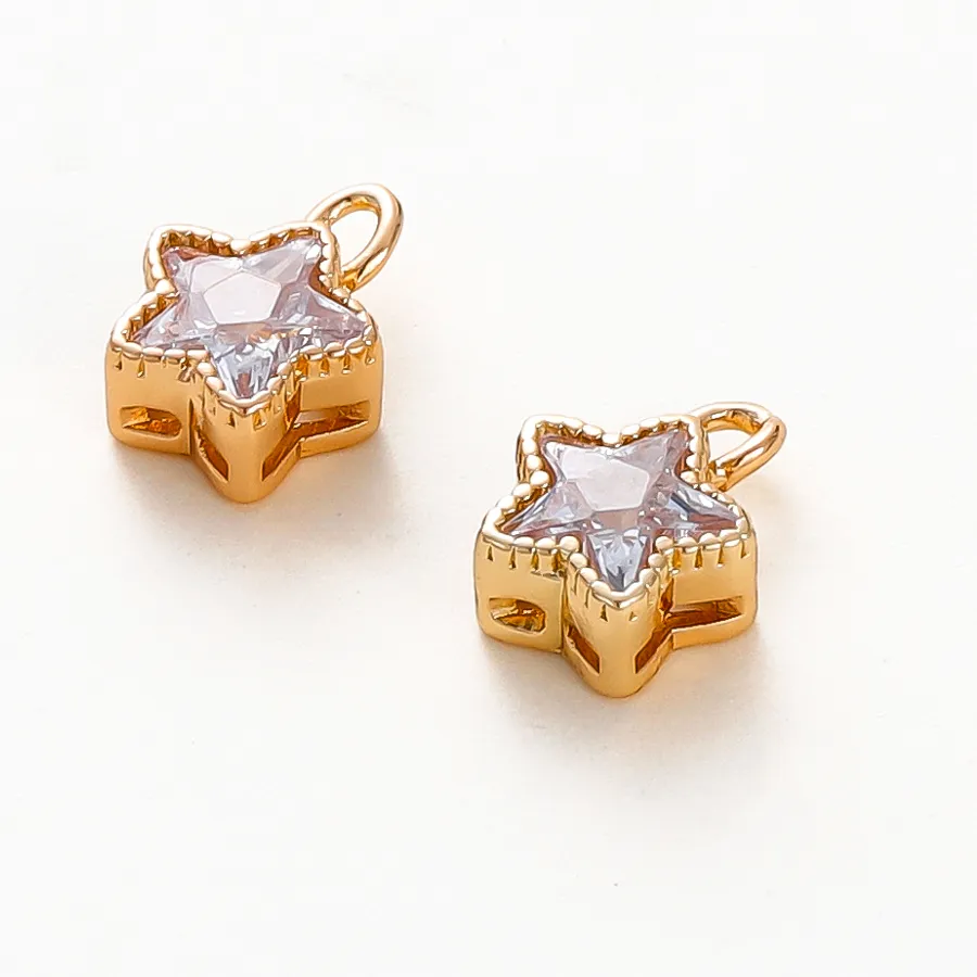 Authentic 2/4/6pcs 18K Gold Plated 9.5mm Cute Pentagram Earring Charms Inlaid Zircon Tiny Star Pendants DIY Jewelry Making Accessories