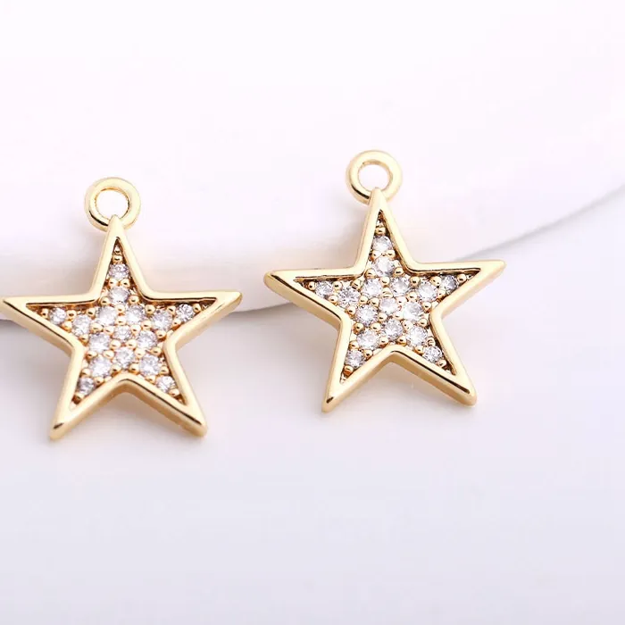 Authentic Trendy 11.5mm Pentagram Pendants For Jewelry Making 14K Gold Plating Inlaid Zircon Star Charms For Earring Making Accessories