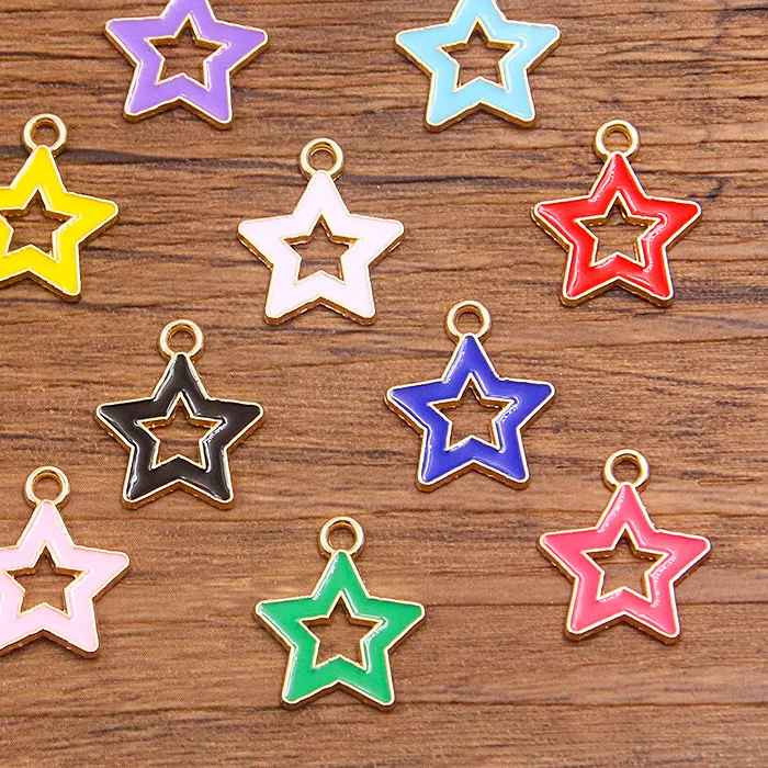 Authentic 20pcs 14*16mm 10 Color KC Gold Alloy Metal Drop Oil Nature Charm Pentagram Star Pendant For DIY Bracelet Necklace Jewelry Making