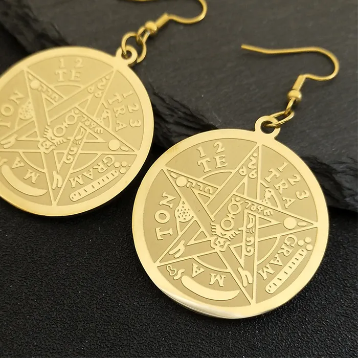 Jewish Tetragrammaton Hebrew Pentagram Earrings Gold Color Earring Drops Jewelry E6064S02