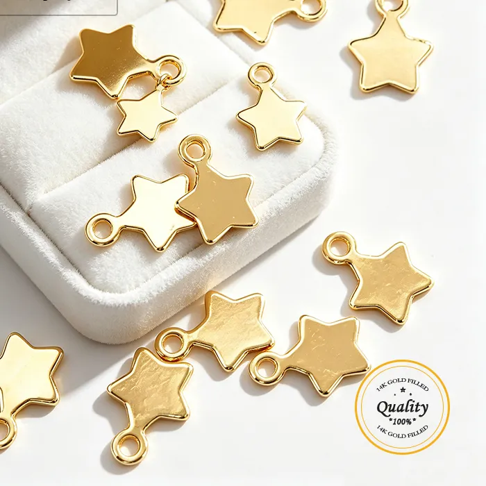 Authentic Mini Stars 14K Gold Filled Star Charms for Jewelry Making - Gold Pentagram Design for Bracelets Earrings Necklaces