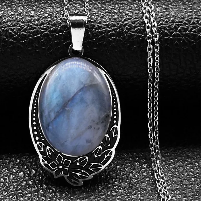 Authentic Boho Natural Labradorite Stone Necklace Bohemia Necklaces Divination Spiritual Meditation Jewelry