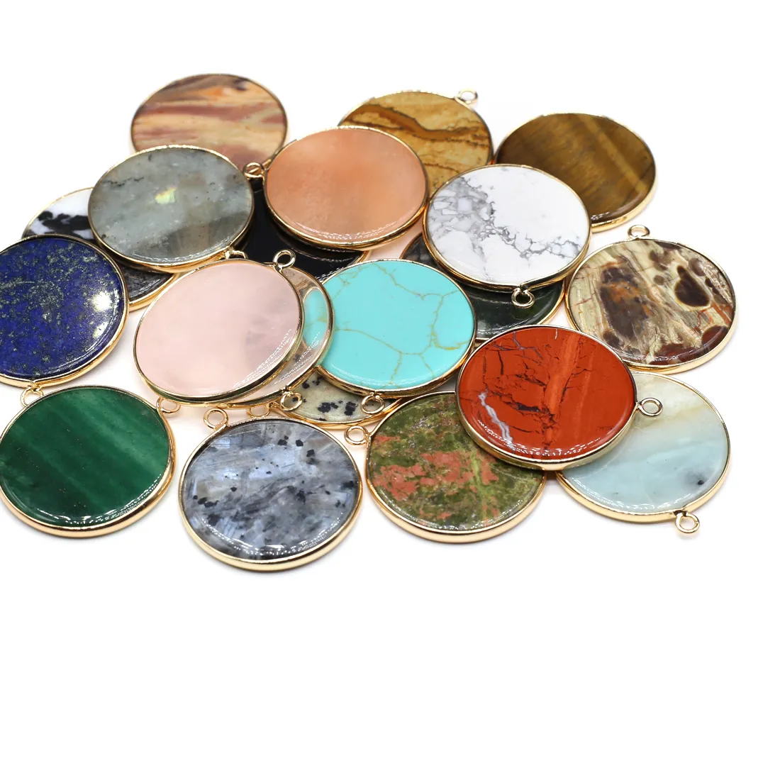2Pcs Natural Stone Pendants Gold Plated Disc Lapis Lazuli Labradorite Jewelry Making Diy Necklace Earring Accessories