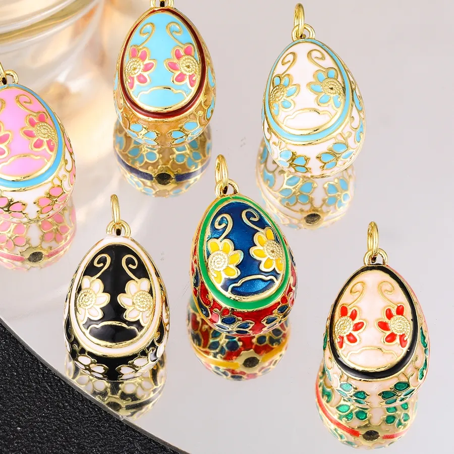 Authentic Juya 18K Gold Plated Enamel Decorations Supplies Hollow Royal Flower Charms For DIY Women Pendant Jewelry Making