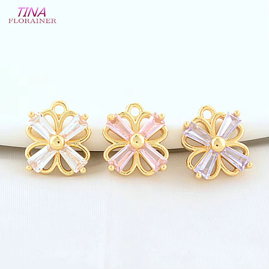Authentic 6PCS 10*12MM 18K Gold Plated and Zircon Flowers Charms Pendants High Quality Jewelry Making Supplies Diy Accessories